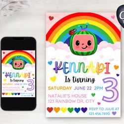 bright cocomelon birthday invitation | rainbow cocomelon | printable | digital download | editable