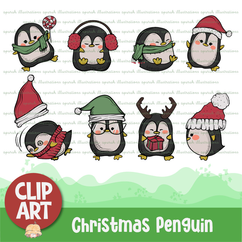 Christmas Cute Penguin Clipart Banner01.png