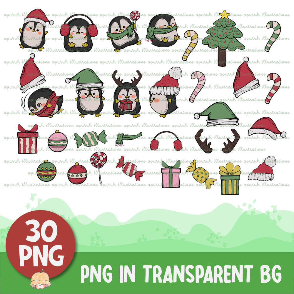 Christmas Cute Penguin Clipart Banner02.png