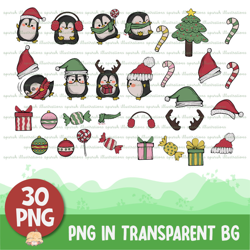Christmas Cute Penguin Clipart Banner02.png