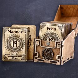 HANDMADE Wooden Runes oracle cards Set of 24 pcs with box, Elder Futhark runes set, Viking runes for divination