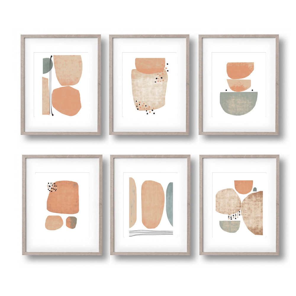 Abstract Set of 6 prints in gentle colors easy to download 1