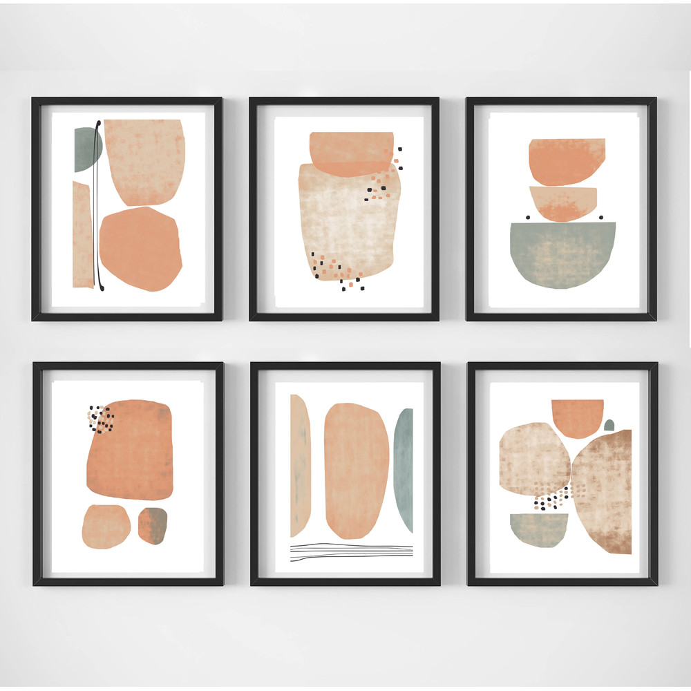 Abstract Set of 6 prints in gentle colors easy to download 6