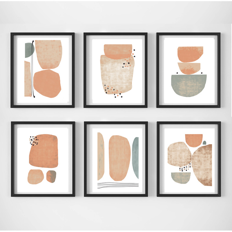 Abstract Set of 6 prints in gentle colors easy to download 6