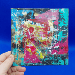 red abstraction with gold original small picture bright abstract wall painting original work 6 by 6