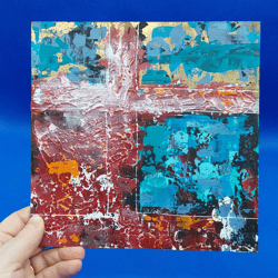 abstract 3 gold geometric abstraction original small painting bright original work 8 by 8
