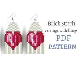 Pattern Heart beaded earrings Brick stitch. Heart print earrings DIY. Seed bead pattern. Valentines day