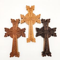 khachkar cross 31.5" (80 cm), armenian carved wood cross, wall carved home decor, christian crosefix carving engraved,