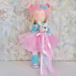 Tilda doll Interior doll Bunny doll Handmade doll Soft doll Textile doll Art doll Cloth doll Blue doll Fabric doll Rag