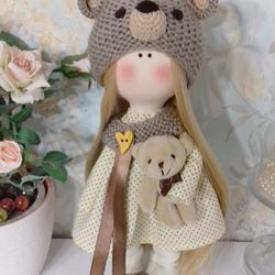 tilda doll bear interior doll handmade doll textile doll coffee brown doll fabric doll rag doll baby