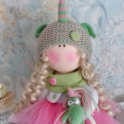 Tilda Doll Handmade Doll Unicorn doll Textile Doll Green Doll Fabric Doll Green Doll Munecas Soft Doll Cloth Doll Baby