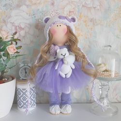 Doll interior from purple fabric