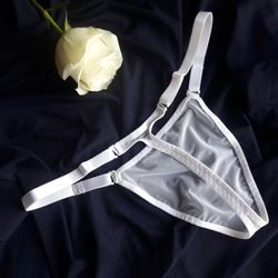 Transparent men's T-string with fasteners-hooks. Handmade to order.