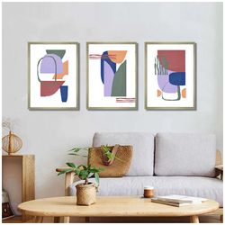 Abstract Set Of 3 Art Geometric Print Digital Download Abstract Painting Large Art Bright Poster Three Prints Wall Art