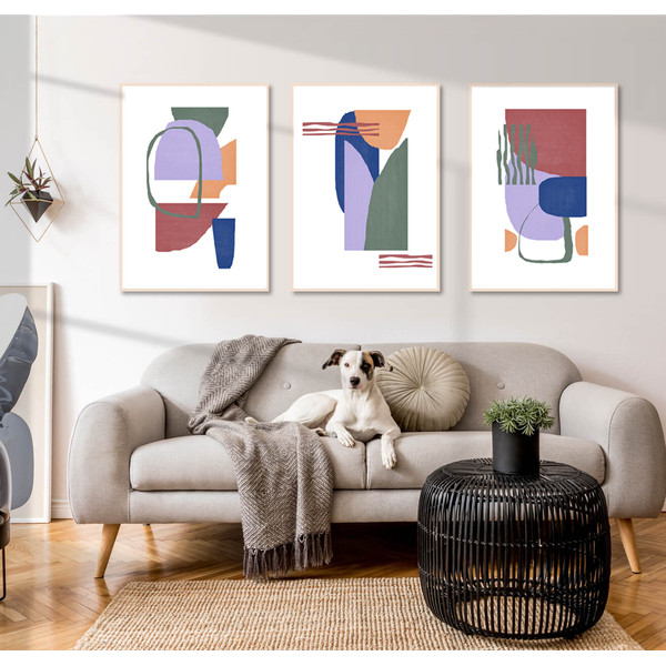 Three modern abstract paintings are easy to download