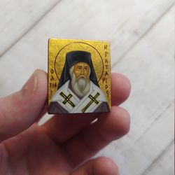Saint Nectarios of Aegina | Hand painted Orthodox icon | Travel size icon | Orthodox icon for travellers | Icon drawing
