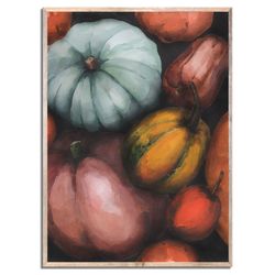 pumpkin art print fall vegetables watercolor painting sage green pumpkin wall art fall still life autumn vegetable art
