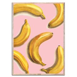 Banana Painting Yellow Pink Watercolor Painting Fruit Art Print Kitchen Still Life Colorful Wall Art Pink Wall Decor