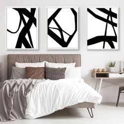 Minimalist Art Black Prints Set Of 3 Posters Abstract Line Art Large Wall Art Digital Download Black And White Triptych