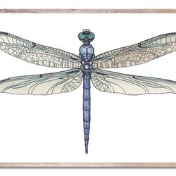 Dragonfly Art Print Beautiful Insect Wall Art Watercolor Painting Sky Blue Minimalist Dragonfly Poster Wall Decor