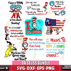 dr suess bundle svg, thing 1 thing 2 reading high quality svg, silhouette, digital, file cut , instant download