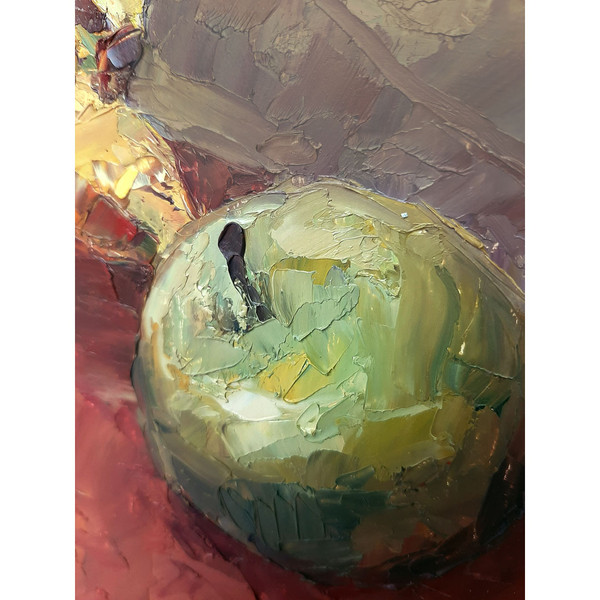Fragment of a close-up artwork green Apple.