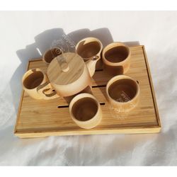 natural bamboo teapot set 1 tray, 1 kettle, 4-6 cups