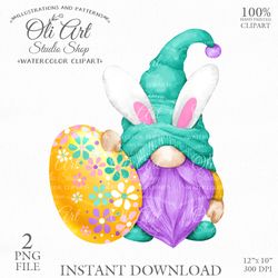 Easter Gnomes Clip Art. Bunny Ears Clip Art. Cute Characters, Hand Drawn graphics. Digital Download. OliArtStudioShop