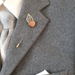 Bronze color men's lapel pin Leather boutonniere for him, minimalist pin