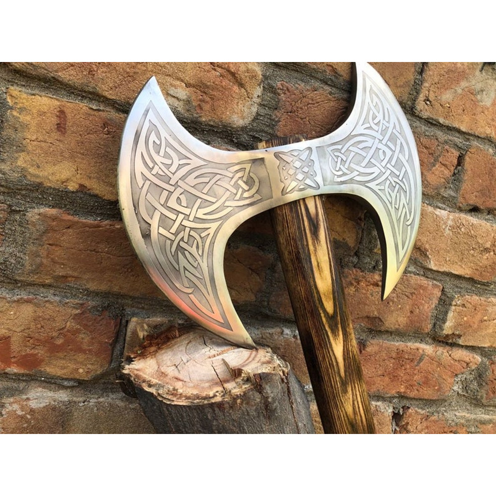 Medieval Warrior Double Headed Battle Axe With Leather Sheath, Labrys, Handmade Carbon Steel Two Sided Axe, Medieval Double Axe, Custom axe6.jpg