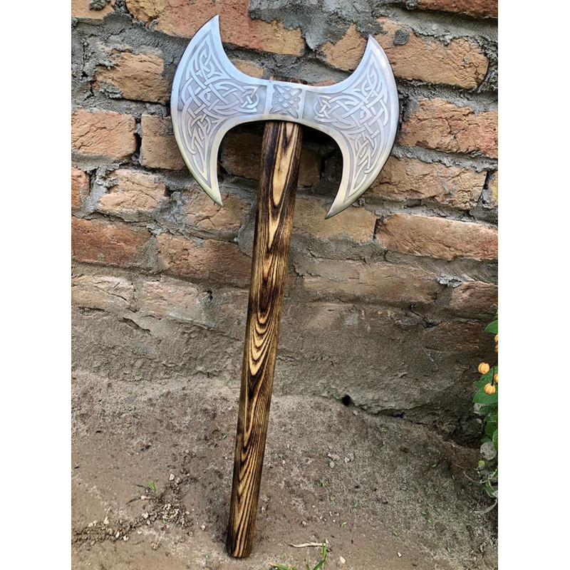 Medieval Warrior Double Headed Battle Axe With Leather Sheath, Labrys, Handmade Carbon Steel Two Sided Axe, Medieval Double Axe, Custom axe2.jpg