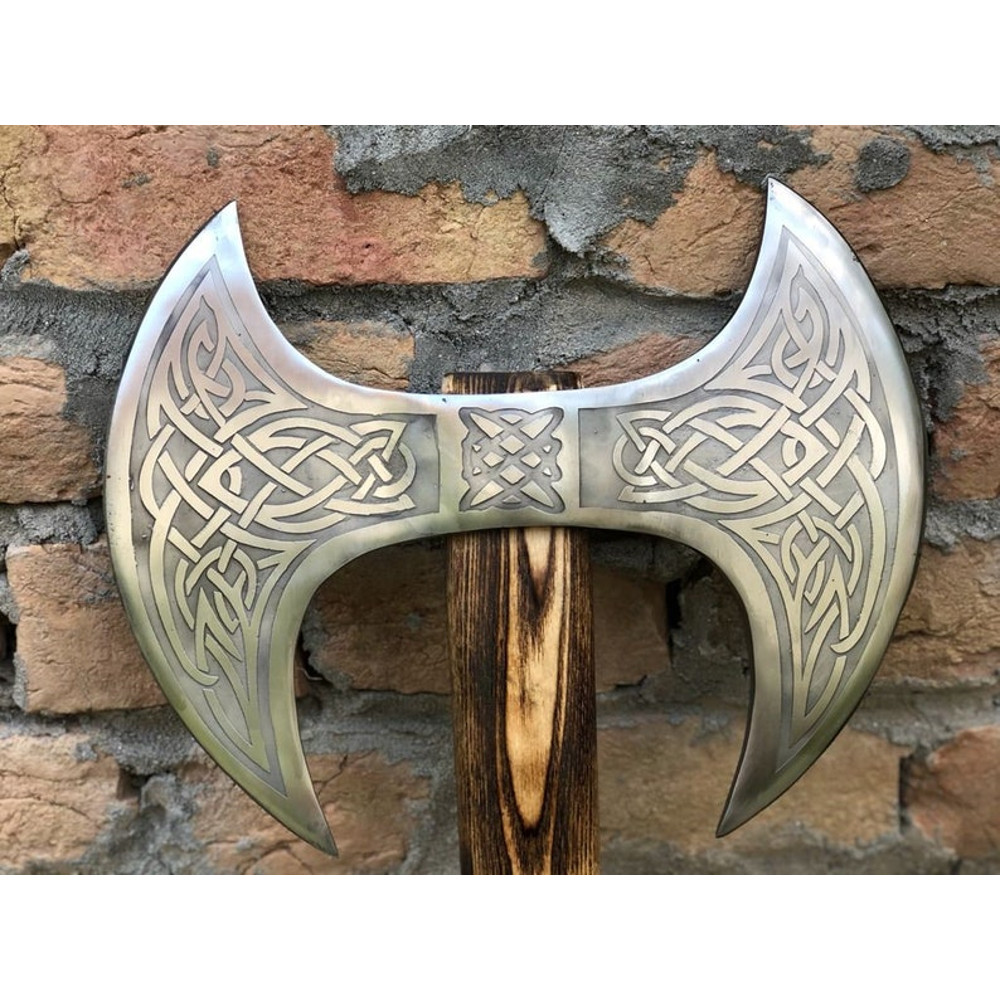 Medieval Warrior Double Headed Battle Axe With Leather Sheath, Labrys, Handmade Carbon Steel Two Sided Axe, Medieval Double Axe, Custom axe3.jpg