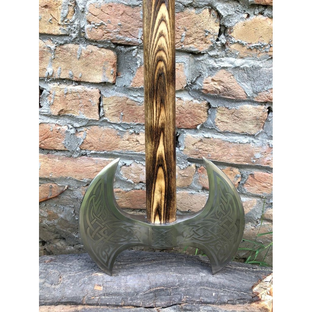 Medieval Warrior Double Headed Battle Axe With Leather Sheath, Labrys, Handmade Carbon Steel Two Sided Axe, Medieval Double Axe, Custom axe4.jpg