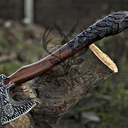 viking wedding gift - custom handmade carbon steel axe comes with leather sheath, hand forged viking axe,