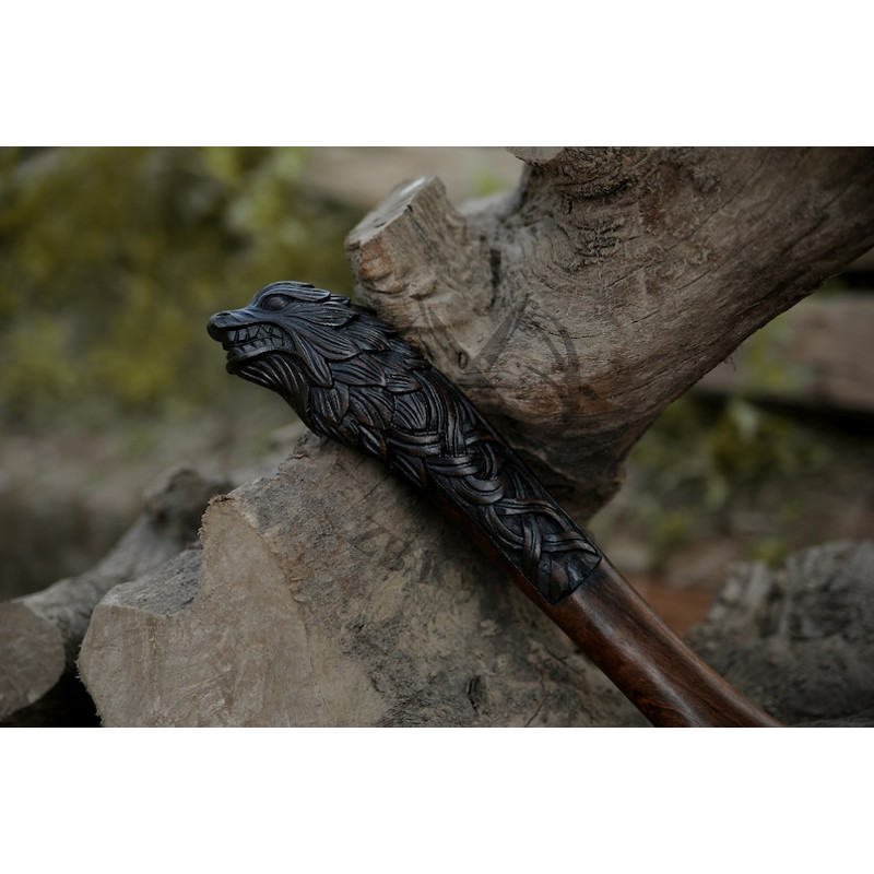 VIKING WEDDING GIFT - Custom Handmade Carbon Steel Axe Comes with Leather Sheath, Hand Forged Viking Axe, Wolf Gifts for Boyfriend05.jpg