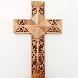 wooden wall art cross 7.6" (19.3 cm), wooden cross, carved wooden cross, wall cross, wooden cross religious home decor