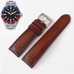 Brown watch strap PEPSI for TAG Heuer Aquaracer GMT, genuine leather vintage watchband