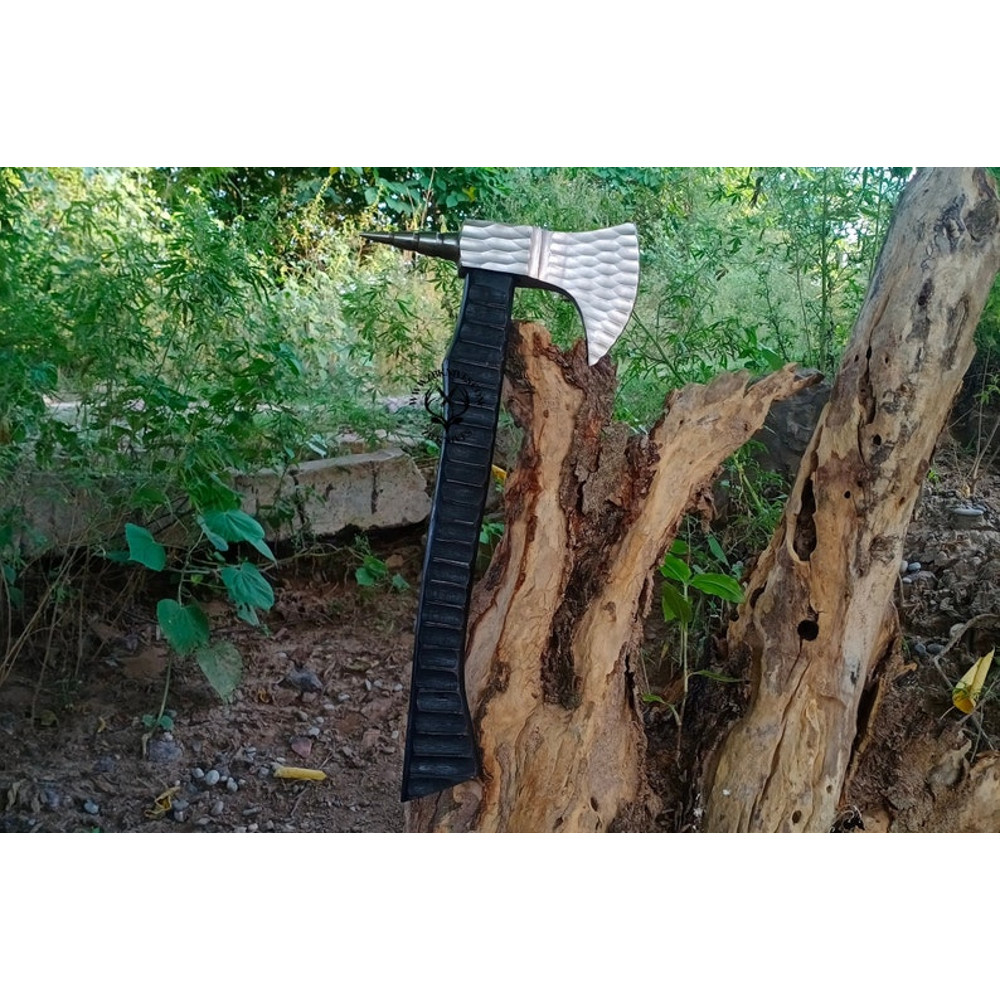 GROOMSMEN GIFT for HIM Forged Viking Axe Throwing Custom Handmade Carbon Steel Beautiful Leather Wrap on the Handle Handmade Leather Sheath07.jpg