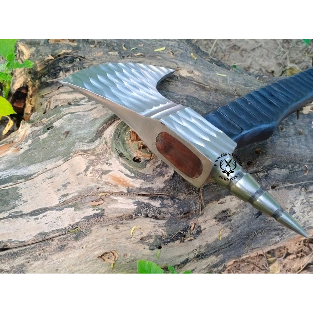 GROOMSMEN GIFT for HIM Forged Viking Axe Throwing Custom Handmade Carbon Steel Beautiful Leather Wrap on the Handle Handmade Leather Sheath09.jpg