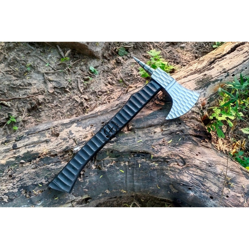 GROOMSMEN GIFT for HIM Forged Viking Axe Throwing Custom Handmade Carbon Steel Beautiful Leather Wrap on the Handle Handmade Leather Sheath10.jpg