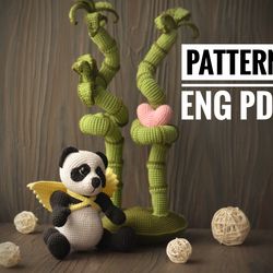 Pattern crochet Panda and Bamboo Panda cupid, Valentine's day