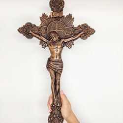 catholic crucifix wooden cross 31.5" (80 cm) height, jesus christ, carved wooden cross, cross wood crucifix catholic