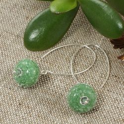 Mint Green Earrings Sage Green Lampwork Murano Glass Earrings Sterling Silver Hook Long Beaded Earrings Jewelry 5090