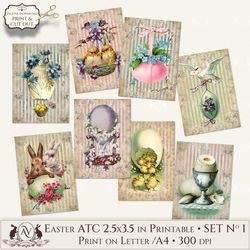 Easter ATC Printable | Vintage Easter Bunny Cards Set 1