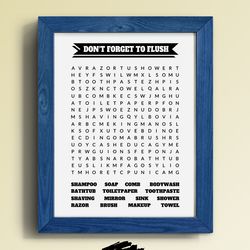 word search, bathroom art, toilet sign, instant download, printable toilet poster