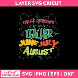 three reasons to be a teacher june july august svg, png dxf eps file
