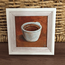"A cup of coffee" artwork oil painting original wall art stilllife fruit small picture