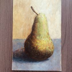 "Pear" artwork oil painting original wall art stilllife fruit picture