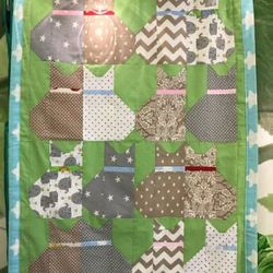 multifunctional cat patchwork baby quilt or nursery wall decor/ organic cotton stroller baby blanket/ welcome baby gift