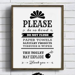 funny toilet sign, bathroom sign, flush sign, instant download printable wall art, poster